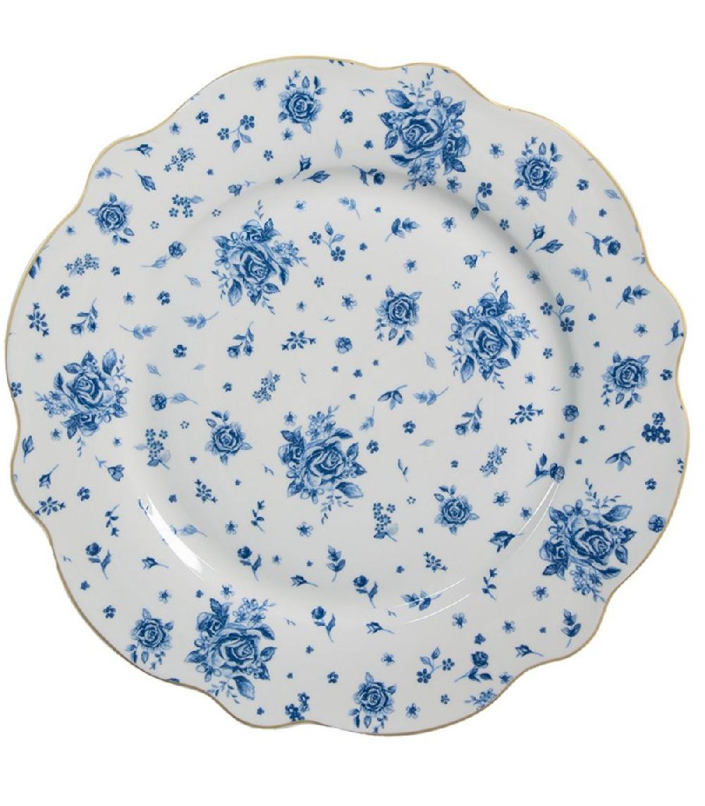 wadiga Assiette en porcelaine blanche motif fleuri bleu 27x27x2cm