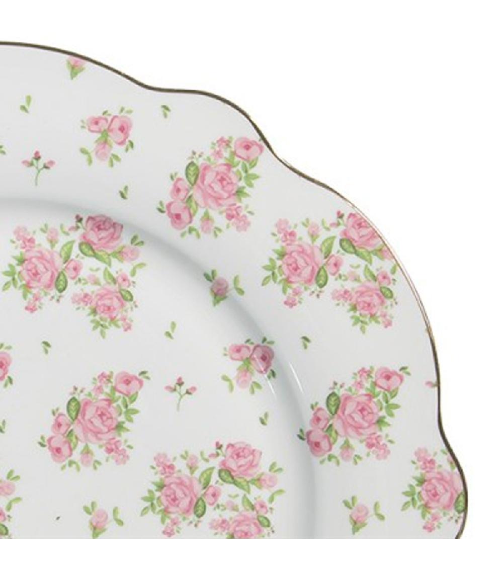 Wadiga Assiette En Porcelaine Blanche Motif Fleuri Roses 27x27x2cm