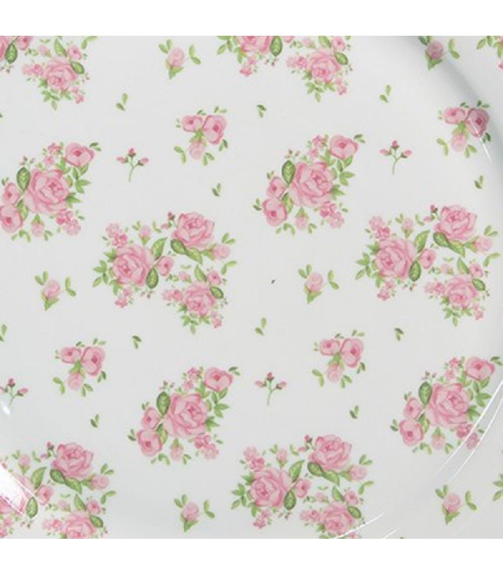 Wadiga Assiette En Porcelaine Blanche Motif Fleuri Roses 27x27x2cm