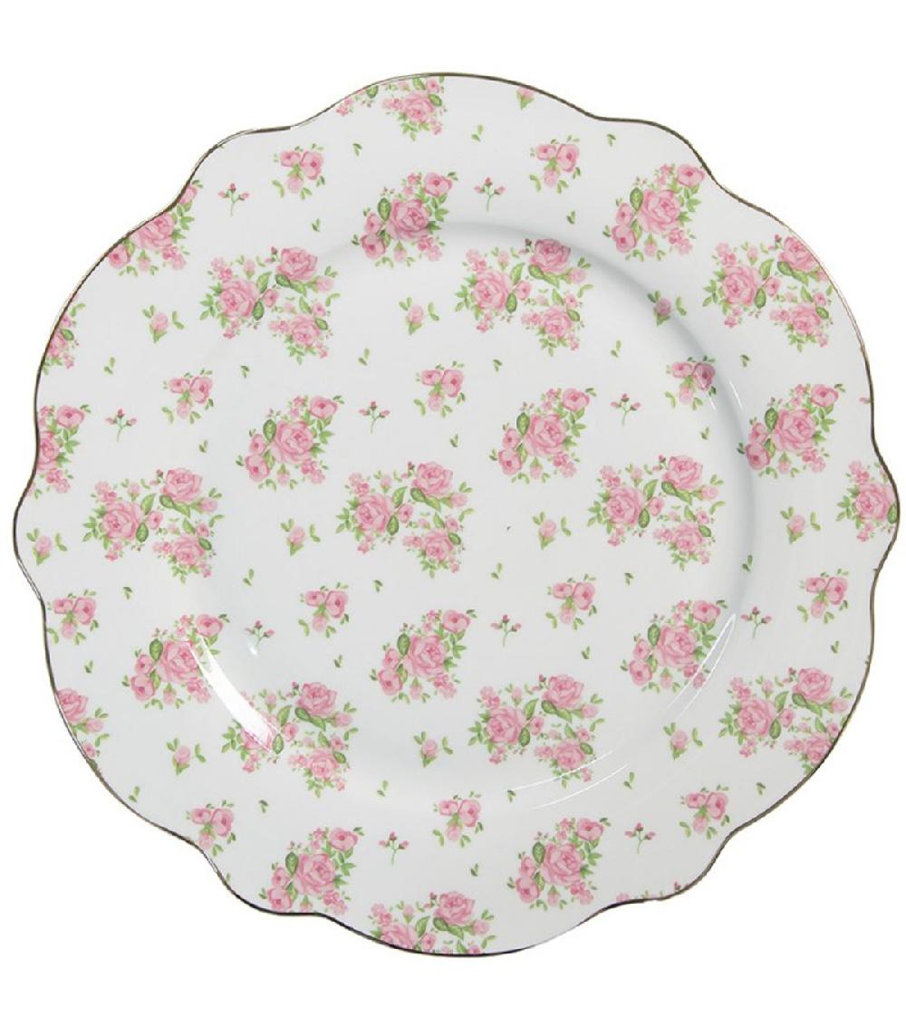 wadiga Assiette en porcelaine blanche motif fleuri roses 27x27x2cm