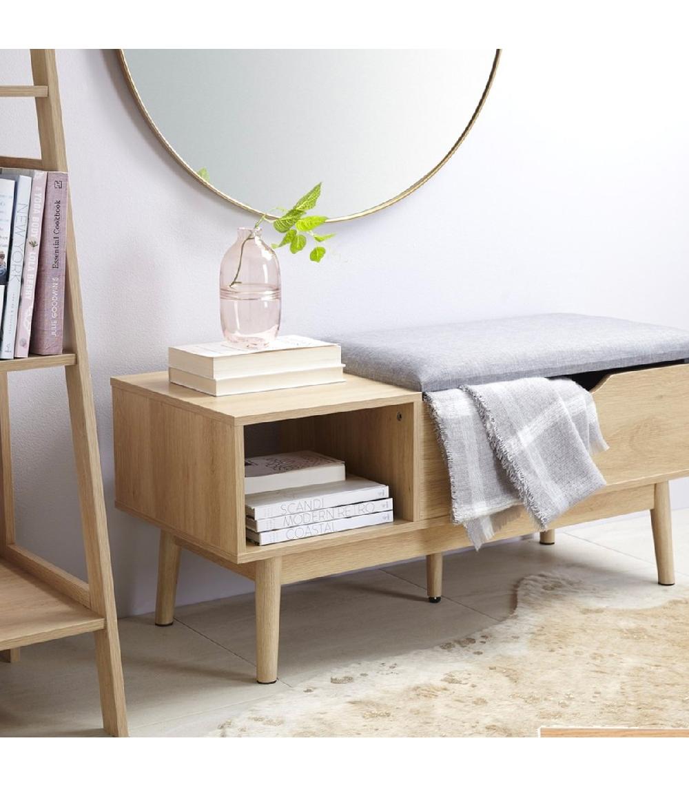 Wadiga Banc Entrée 1 Tiroir Et 1 Casier En Bois Et Assise Polyester Gris 100x40x45cm