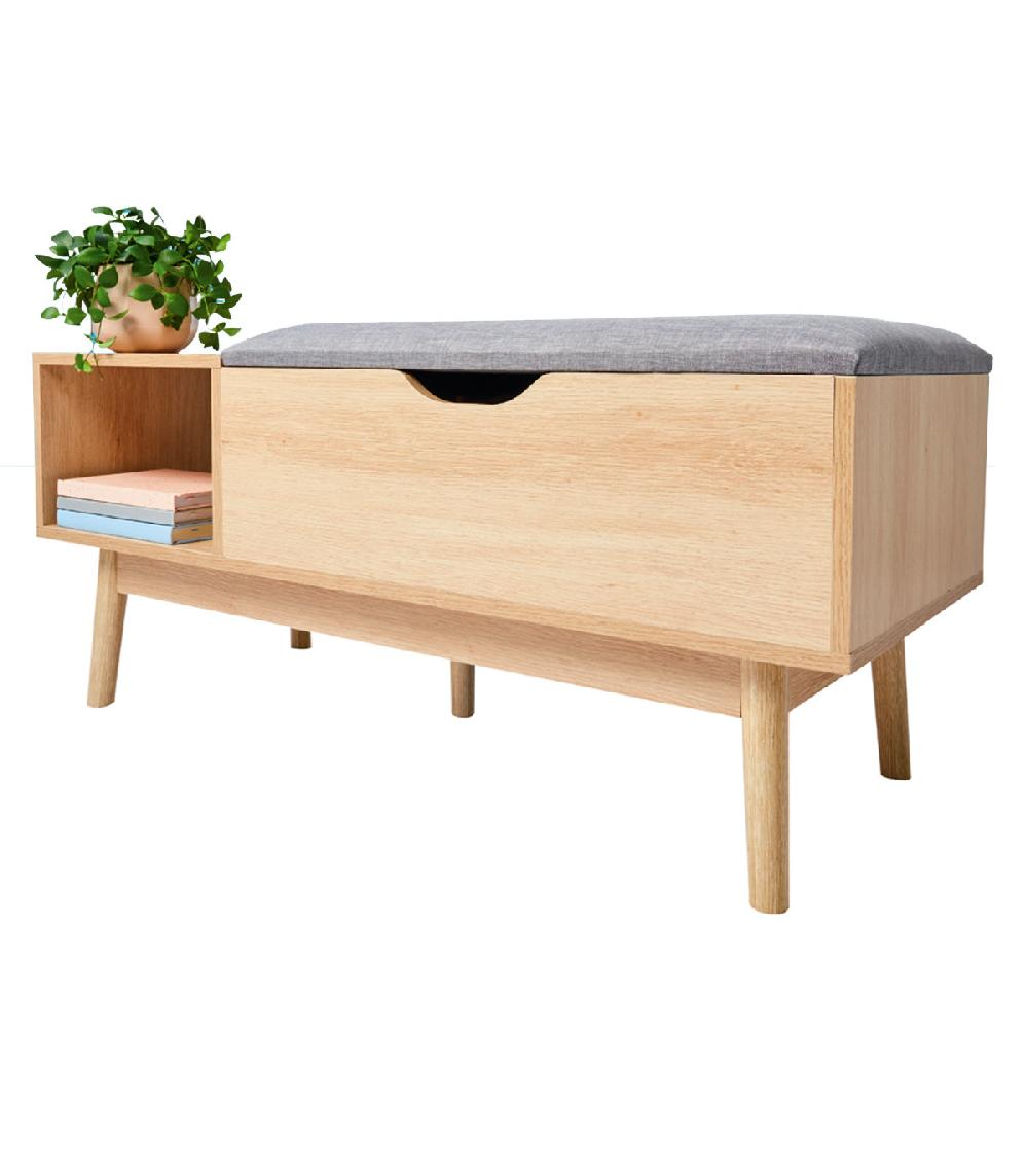 Wadiga Banc Entrée 1 Tiroir Et 1 Casier En Bois Et Assise Polyester Gris 100x40x45cm