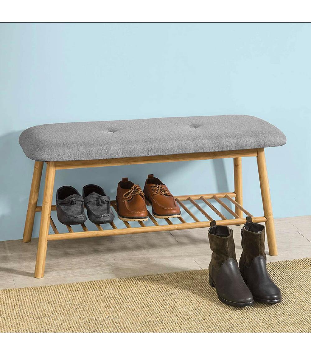 Wadiga Banc Entrée En Bambou Avec étagère Chaussures 90x34x45cm
