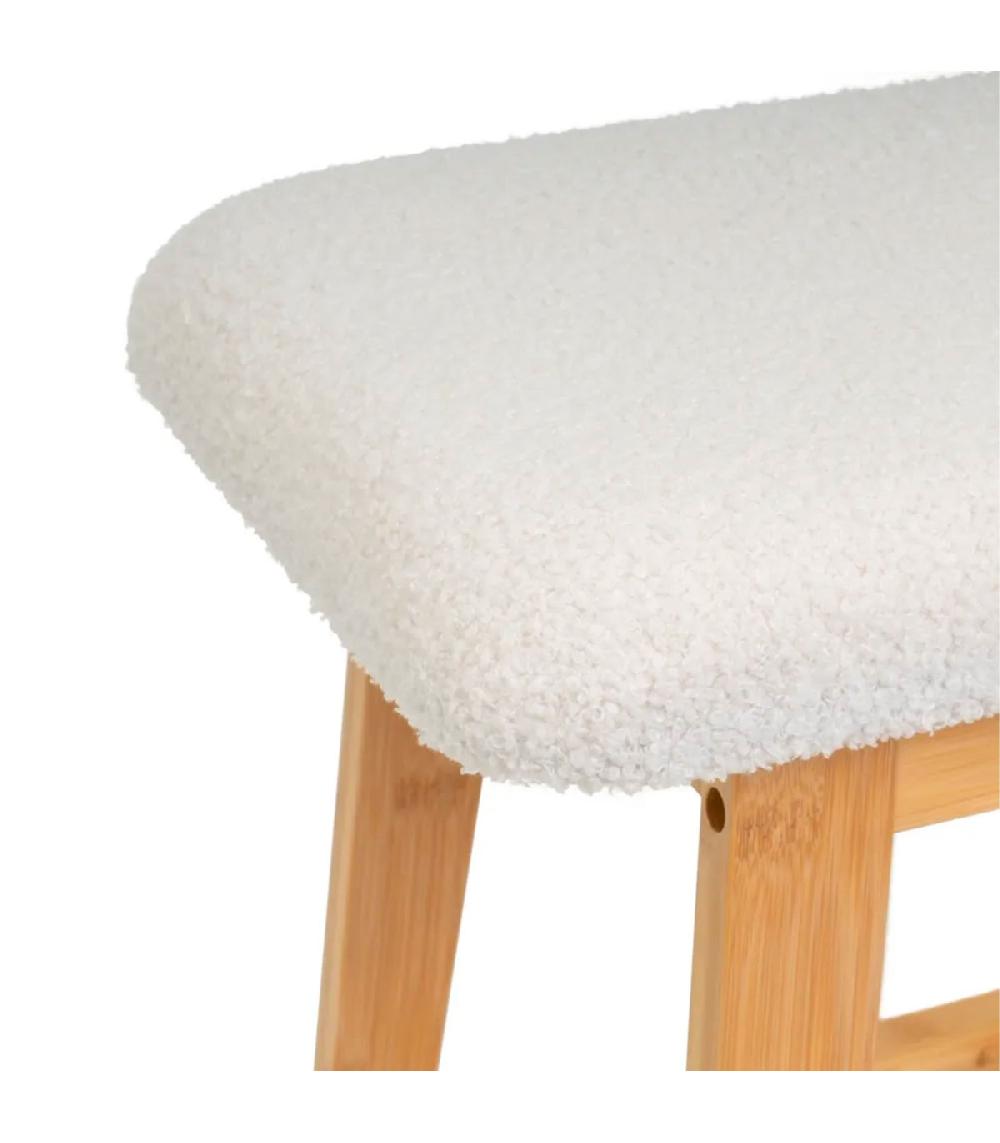 Wadiga Banquette Bambou Et Assise Tissu Bouclette Blanc 60x30x45cm