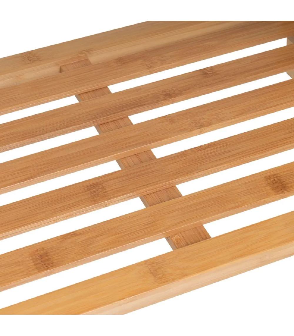 Wadiga Banquette Bambou Et Assise Tissu Bouclette Blanc 60x30x45cm