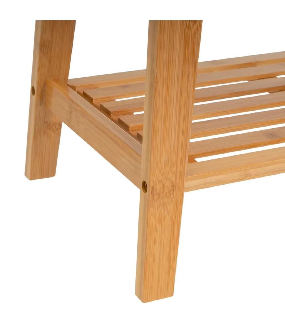 Wadiga Banquette Bambou Et Assise Tissu Bouclette Blanc 60x30x45cm