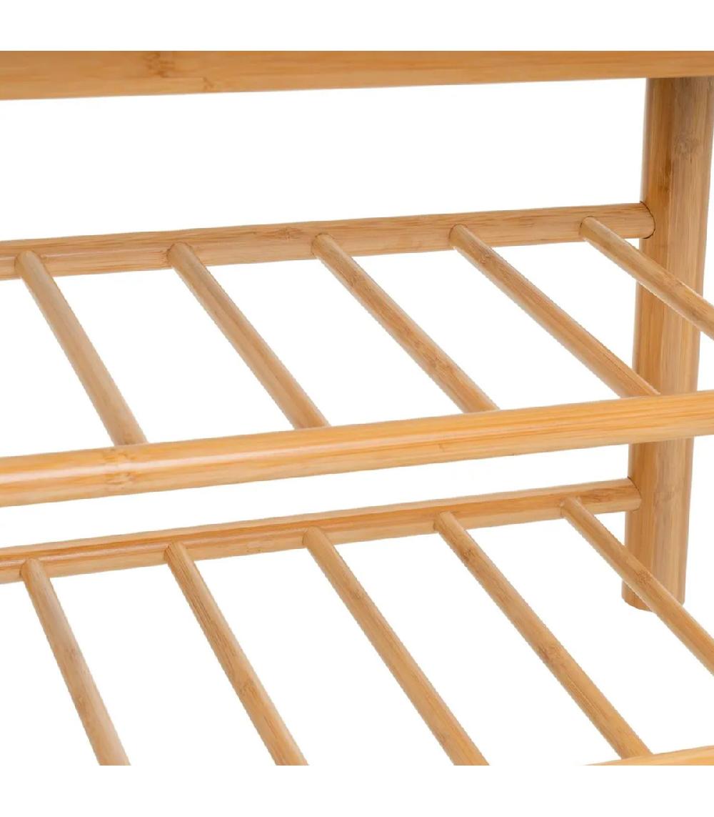 Wadiga Banquette Bambou Et Assise Tissu Bouclette Blanc 91x30x45cm