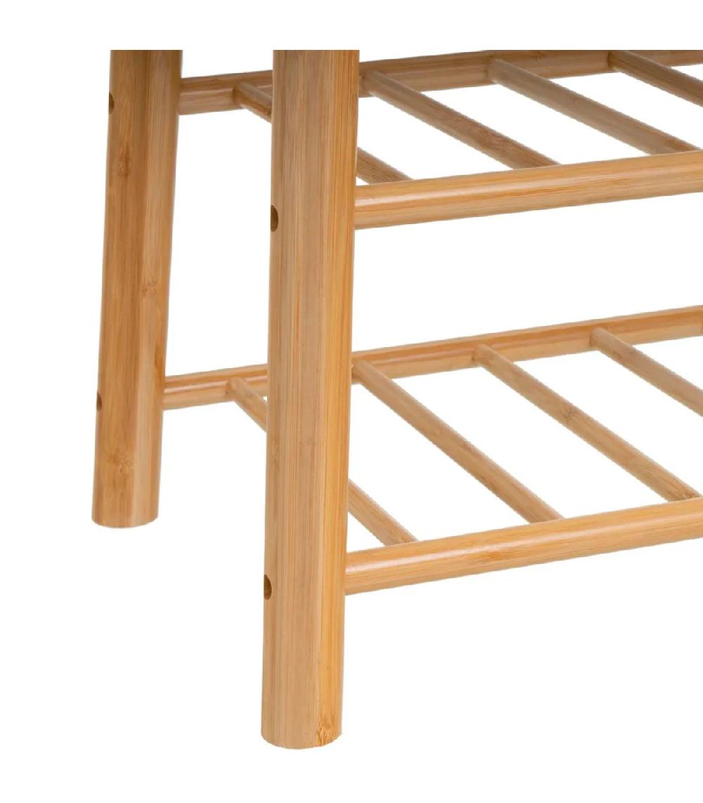 Wadiga Banquette Bambou Et Assise Tissu Bouclette Blanc 91x30x45cm