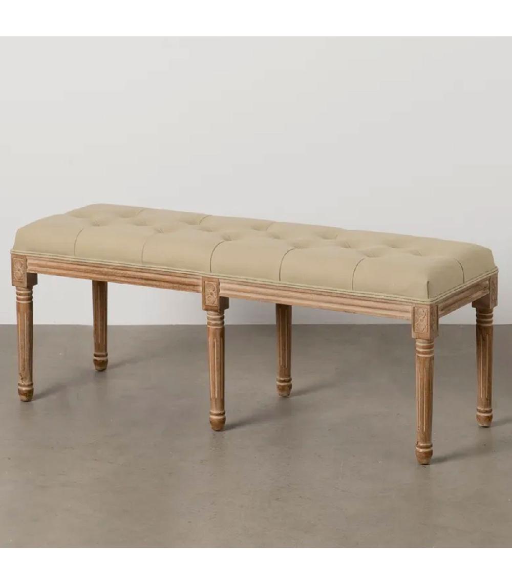 Wadiga Banquette Capitonnée Classique Bois Et Tissu Beige 122x41x46cm