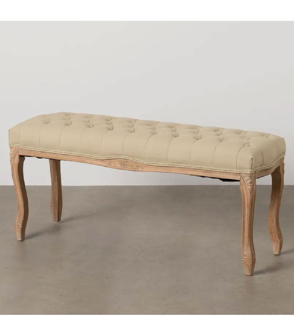 Wadiga Banquette Capitonnée Classique Bois Et Tissu Beige 110x36x47cm