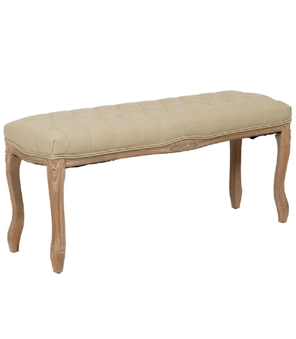 wadiga Banquette capitonnée classique bois et tissu beige 110x36x47cm