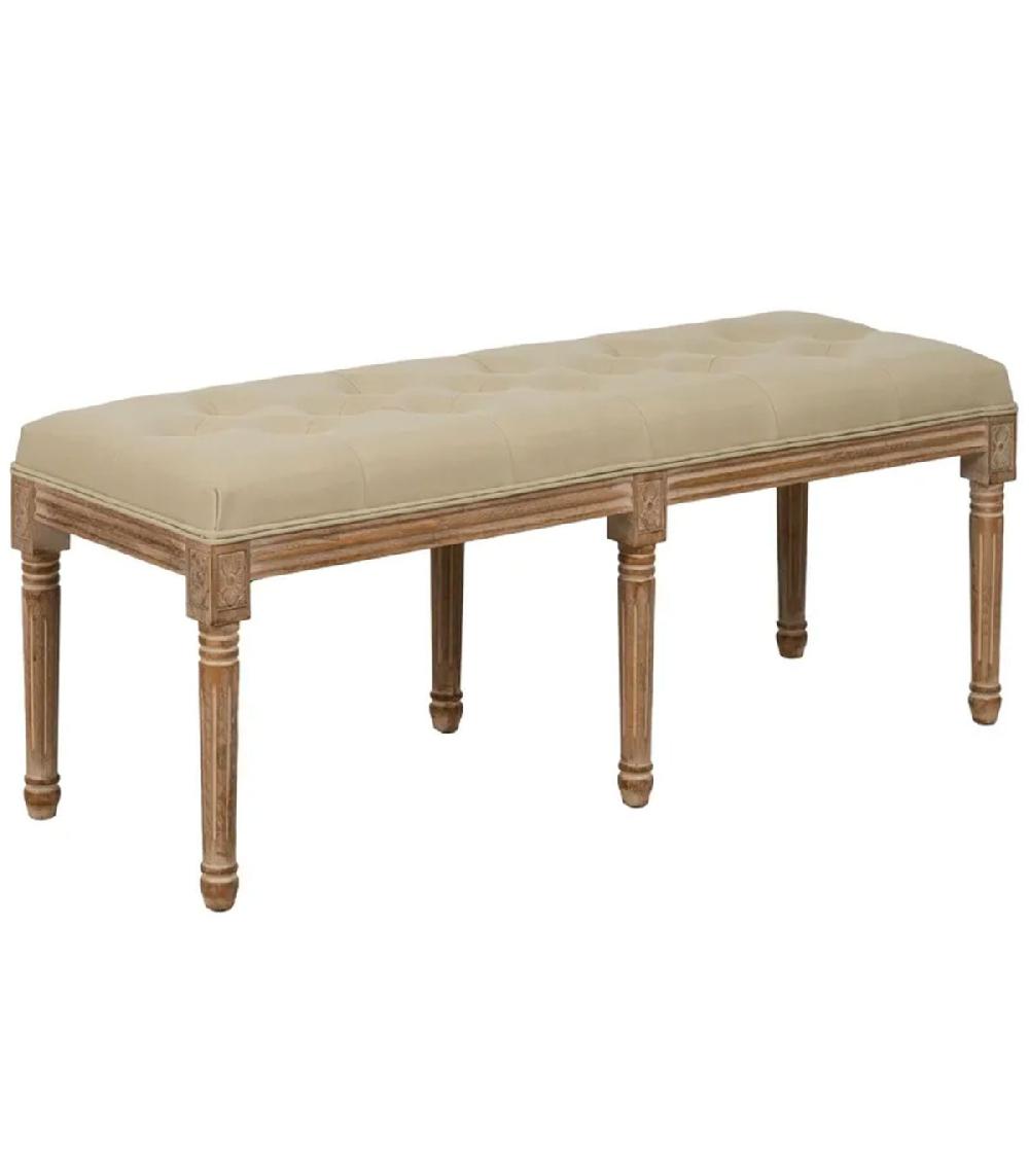 wadiga Banquette capitonnée classique bois et tissu beige 122x41x46cm