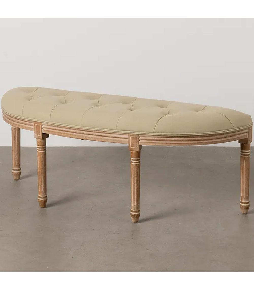 Wadiga Banquette Capitonnée Classique Demi-lune Bois Et Tissu Beige 125x45x48cm