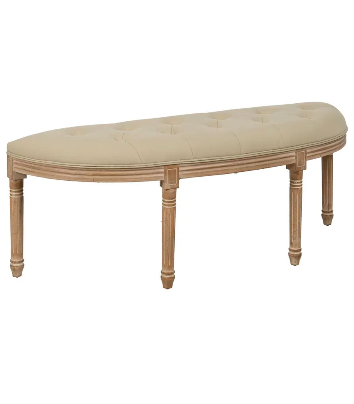 wadiga Banquette capitonnée classique demi-lune bois et tissu beige 125x45x48cm