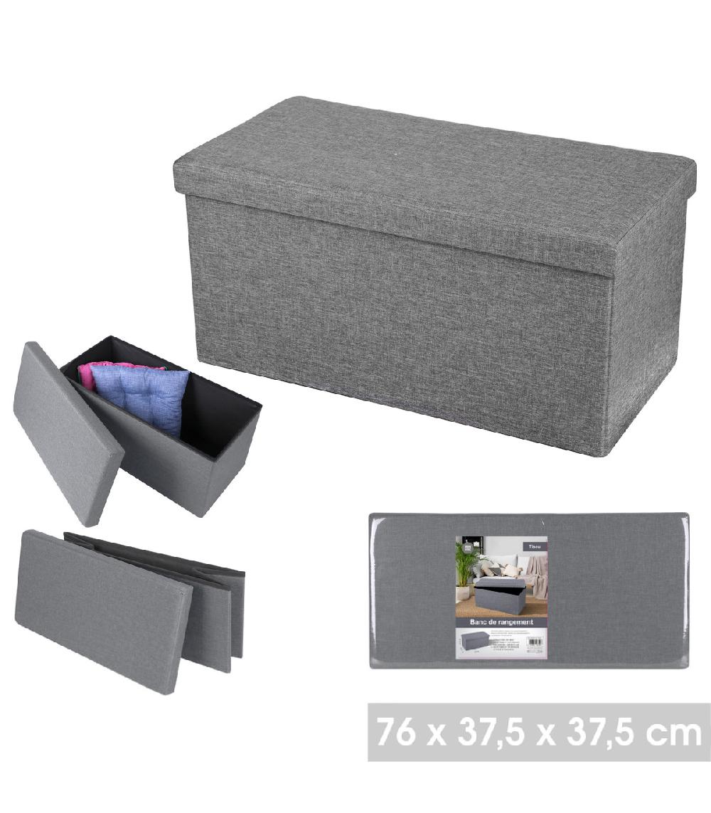 Wadiga Banquette Coffre De Rangement Tissu Gris Foncé - 76x37.5x37.5cm