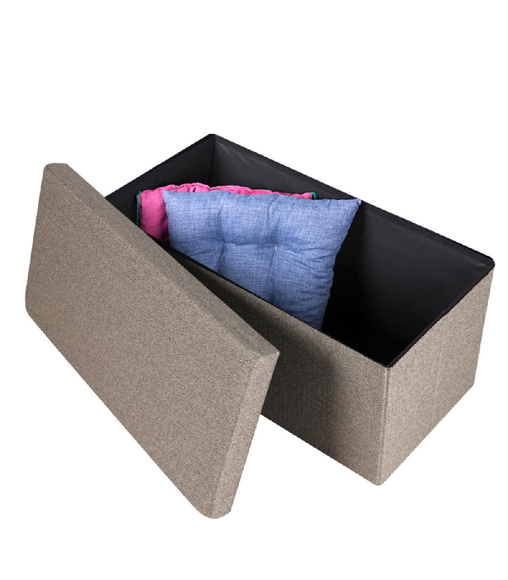 Wadiga Banquette Coffre De Rangement Tissu Gris Sable Aspect Lin 76x37.5x37.5cm