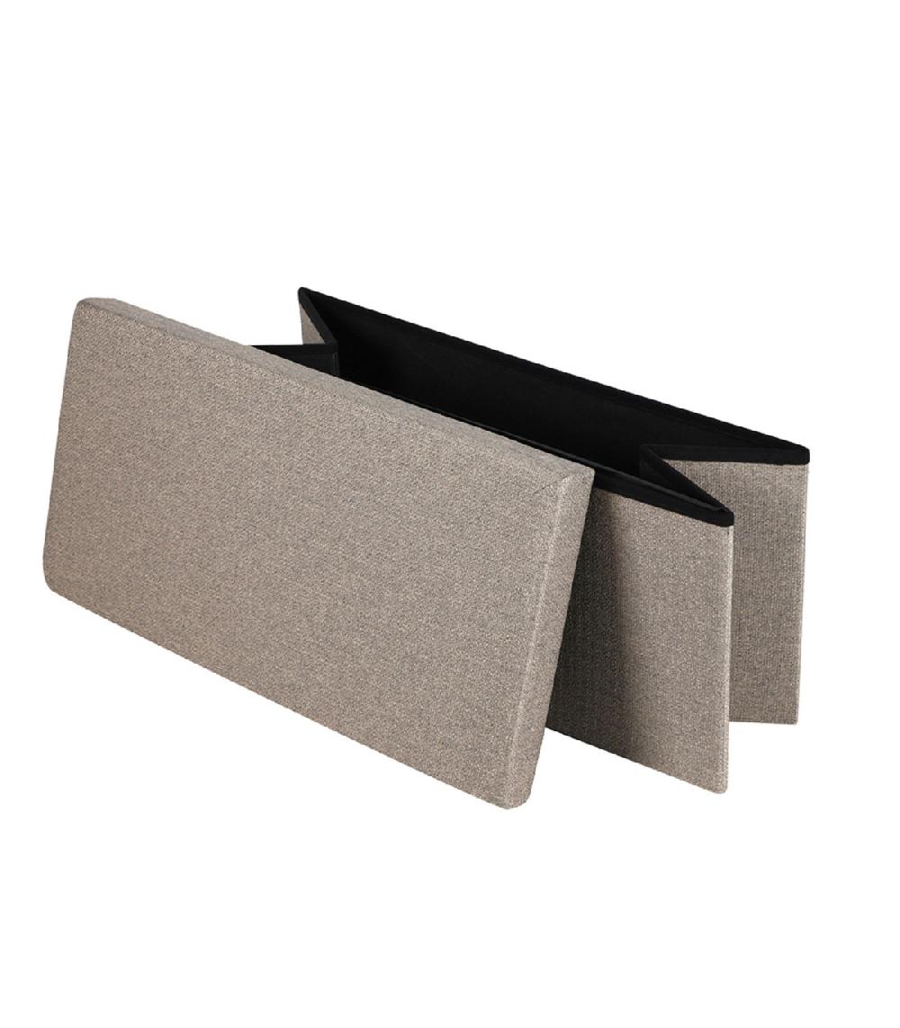 Wadiga Banquette Coffre De Rangement Tissu Gris Sable Aspect Lin 76x37.5x37.5cm