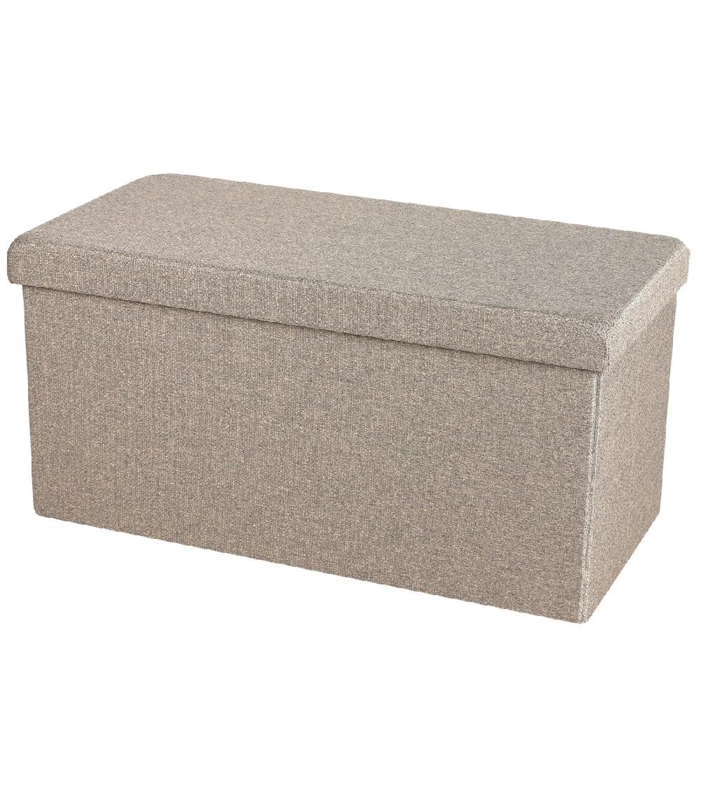 wadiga Banquette coffre de rangement tissu gris sable aspect lin 76x37.5x37.5cm