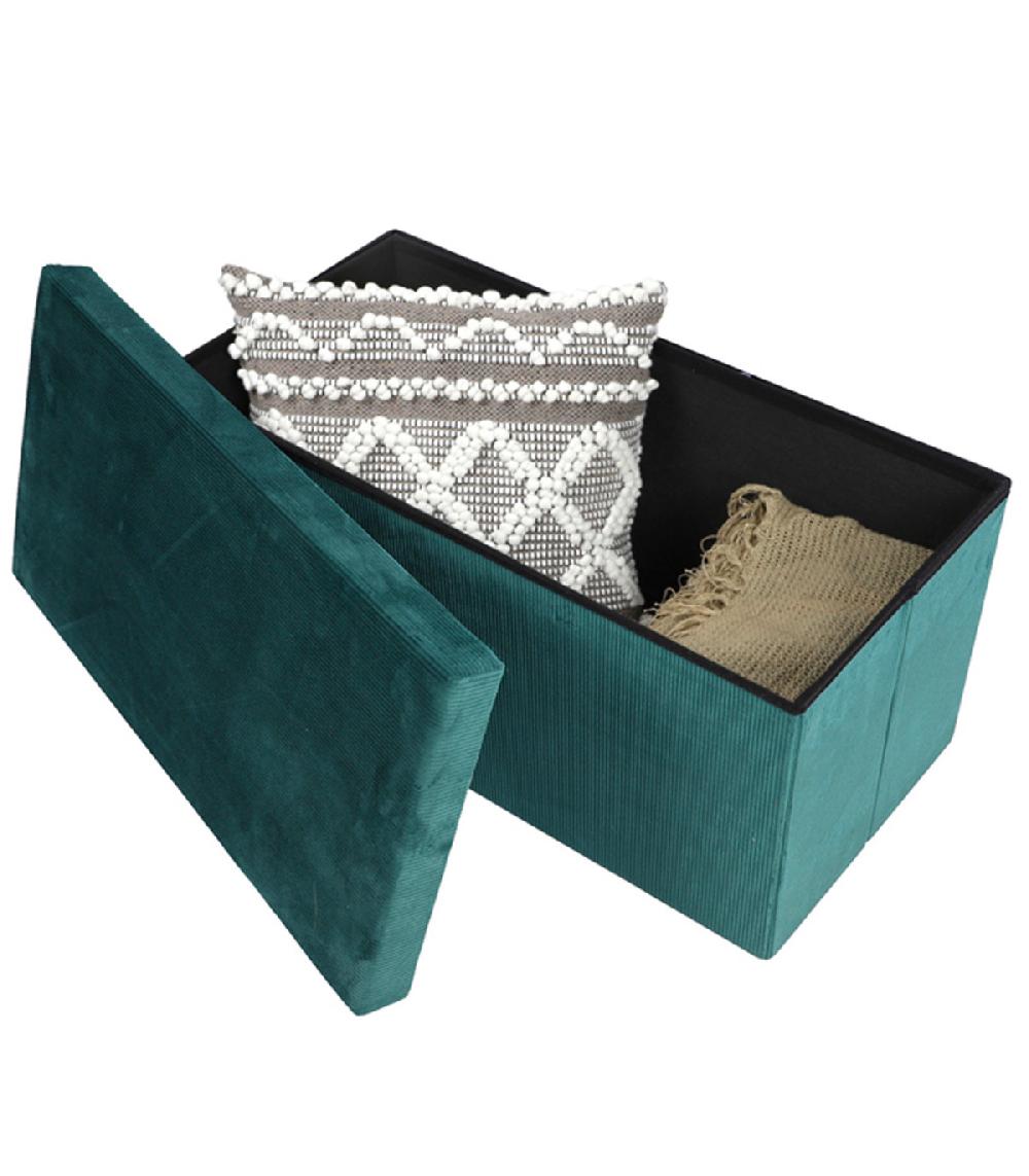 Wadiga Banquette Coffre De Rangement Velours Côtelé Vert 76x37.5x37.5cm