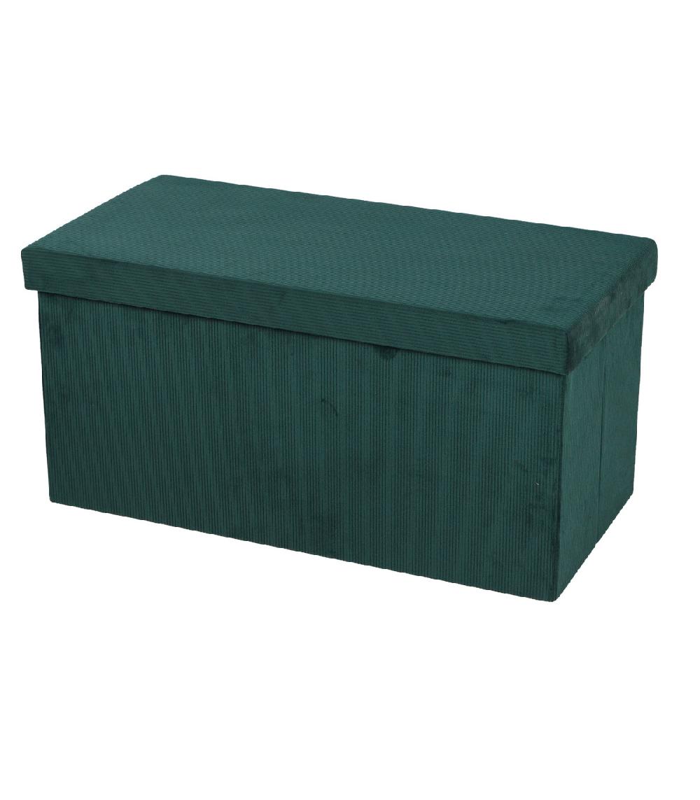wadiga Banquette coffre de rangement velours côtelé vert 76x37.5x37.5cm