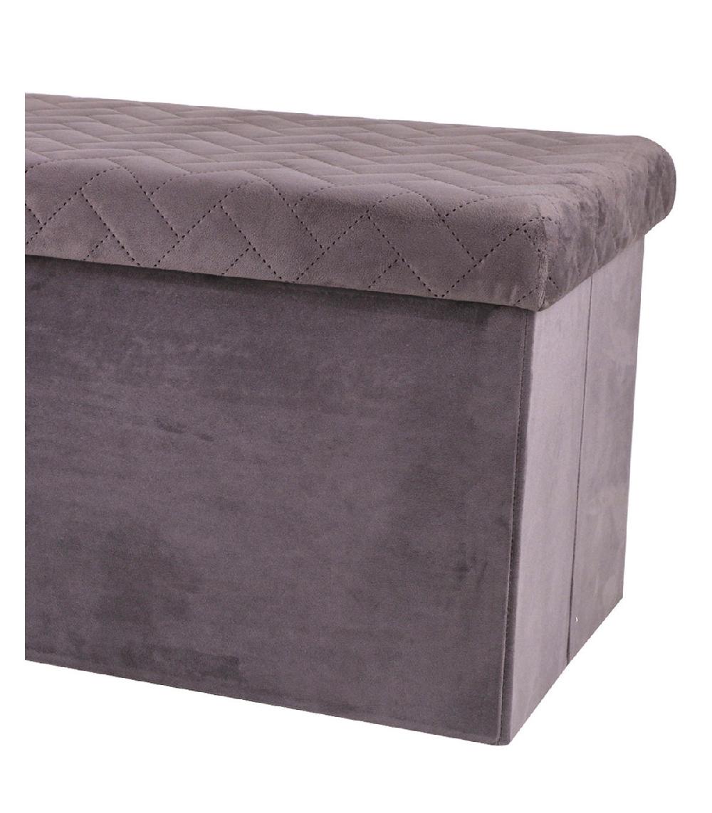 Wadiga Banquette Coffre De Rangement Velours Gris - 76x37.5x37.5cm