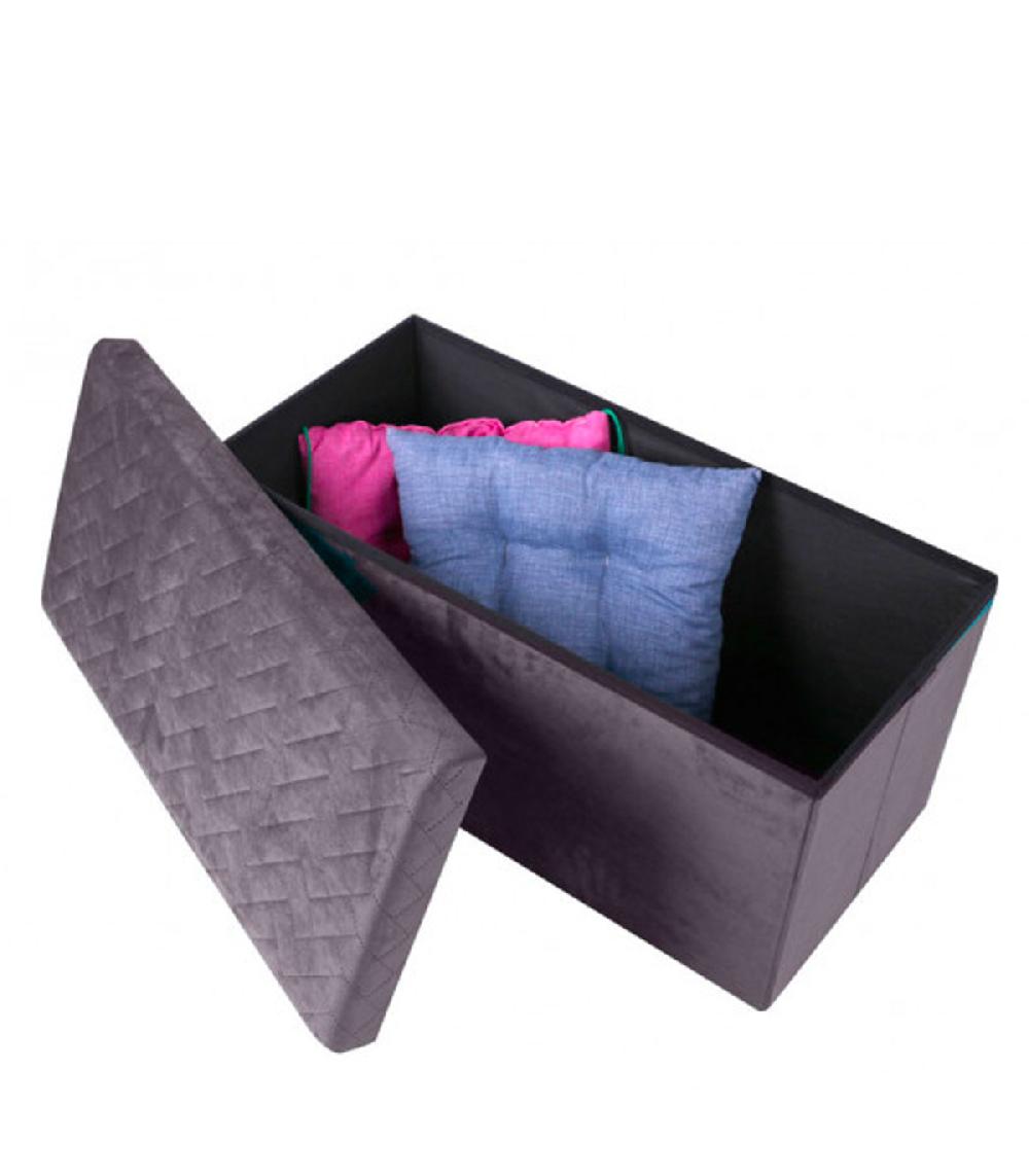 Wadiga Banquette Coffre De Rangement Velours Gris - 76x37.5x37.5cm