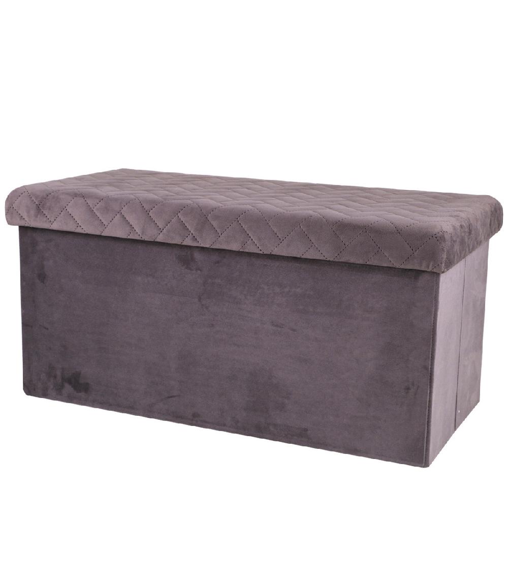 wadiga Banquette coffre de rangement velours gris - 76x37.5x37.5cm