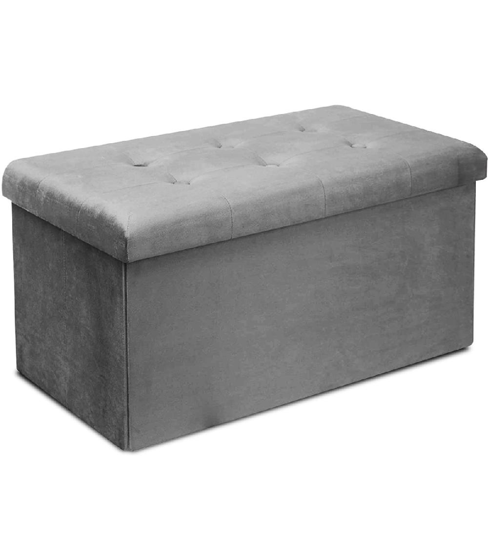 wadiga Banquette coffre de rangement velours gris 76x38x38cm