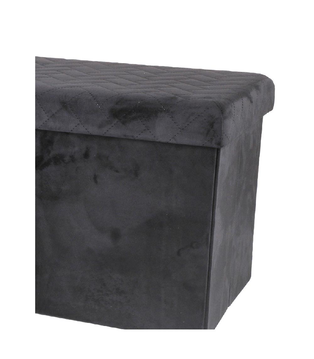 Wadiga Banquette Coffre De Rangement Velours Noir - 76x37.5x37.5cm