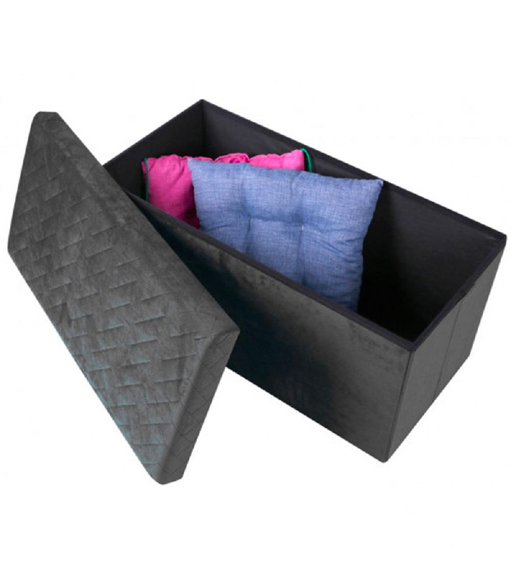 Wadiga Banquette Coffre De Rangement Velours Noir - 76x37.5x37.5cm