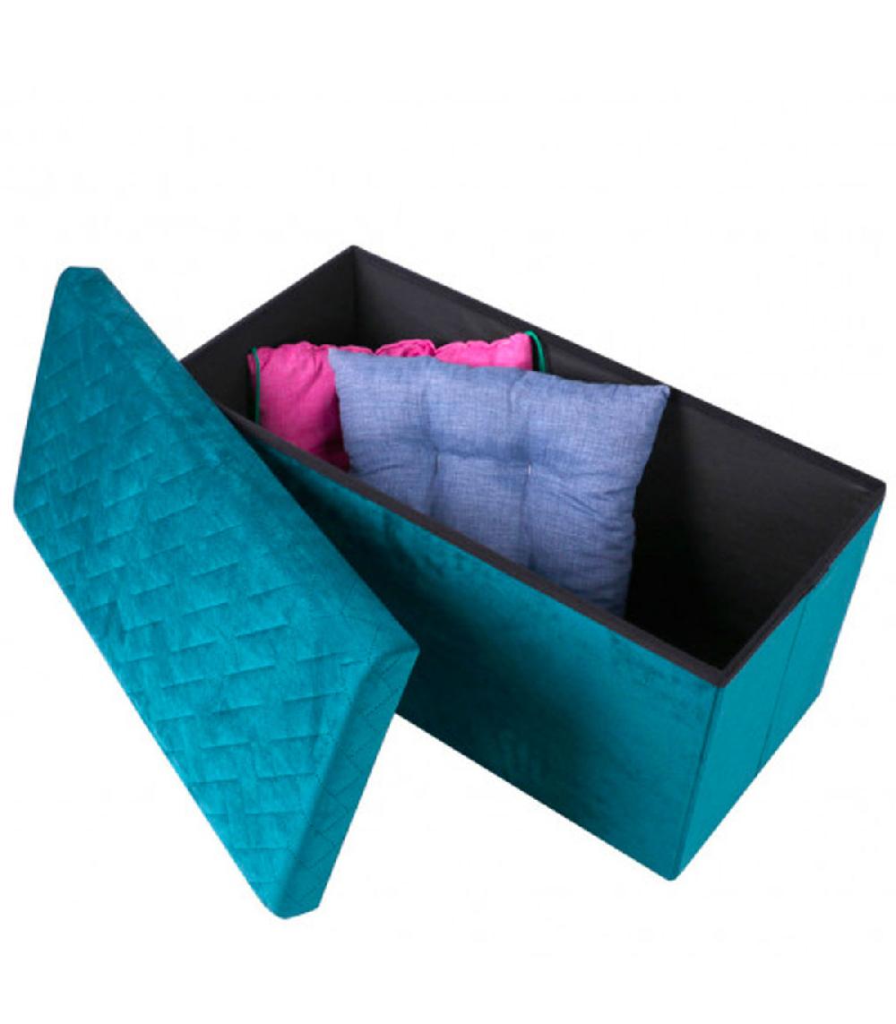 Wadiga Banquette Coffre De Rangement Velours Vert - 76x37.5x37.5cm