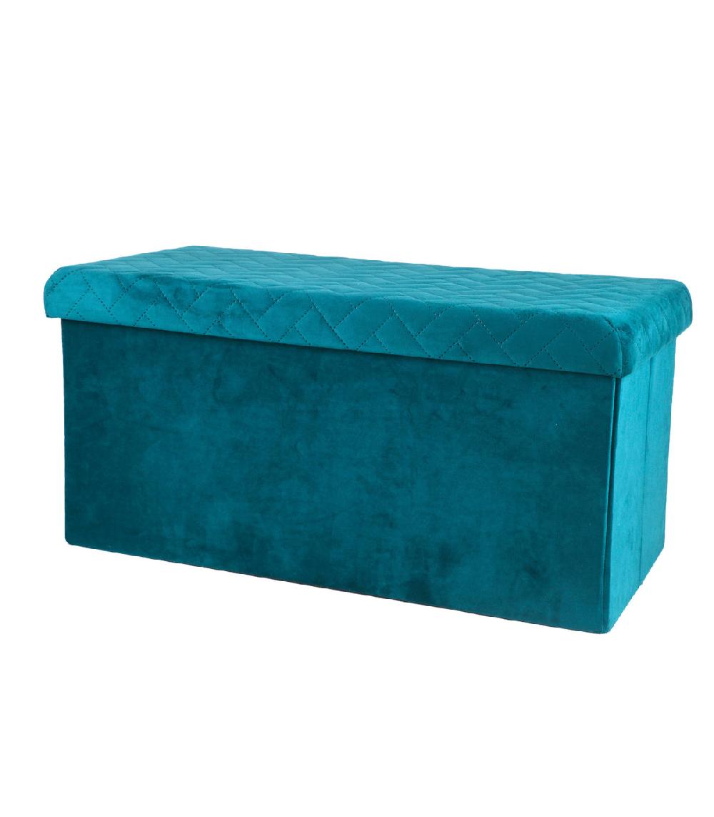 wadiga Banquette coffre de rangement velours vert - 76x37.5x37.5cm