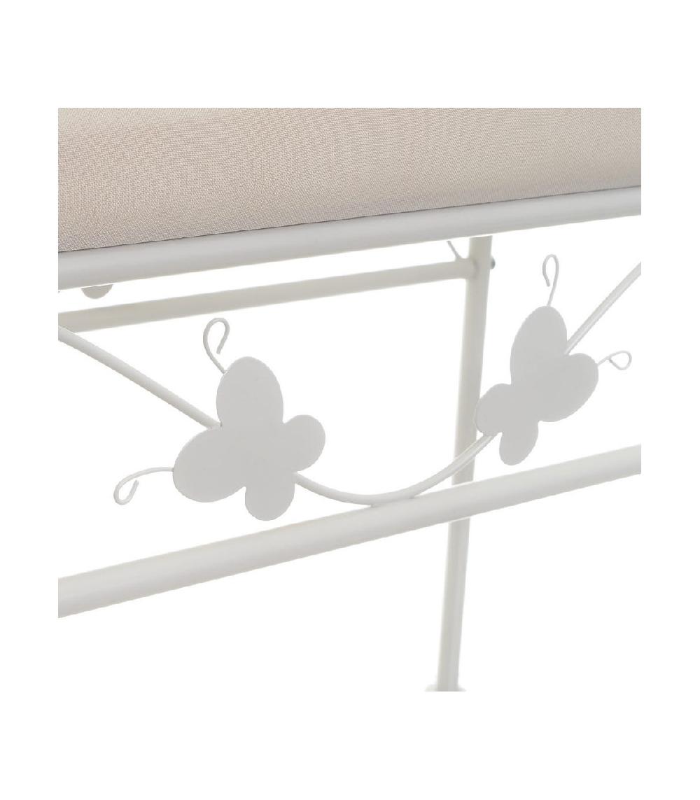 Wadiga Banquette En Métal Blanc Et Assise Rembourrée Coton Beige - 68x30x64cm