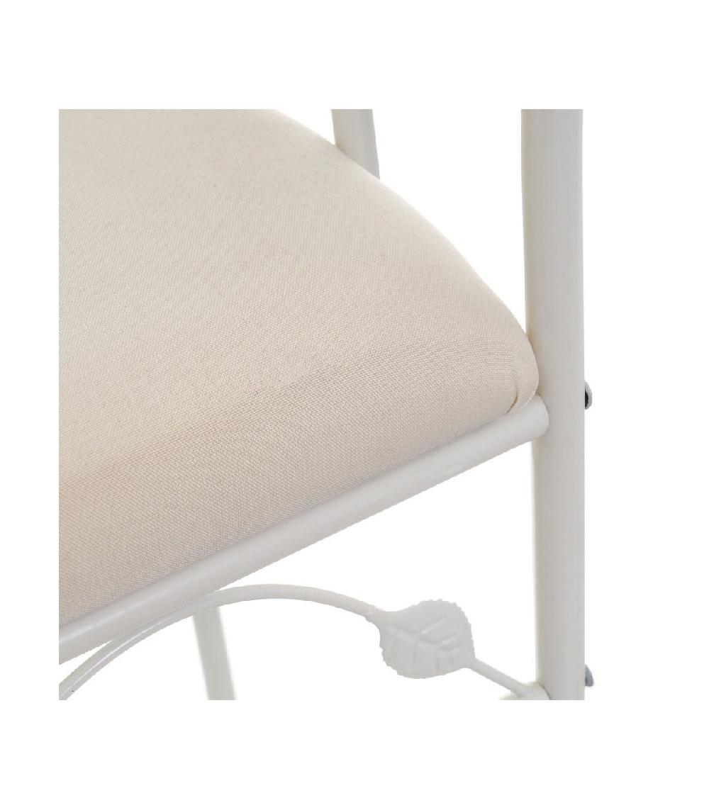 Wadiga Banquette En Métal Blanc Et Assise Rembourrée Coton Beige - 68x30x64cm