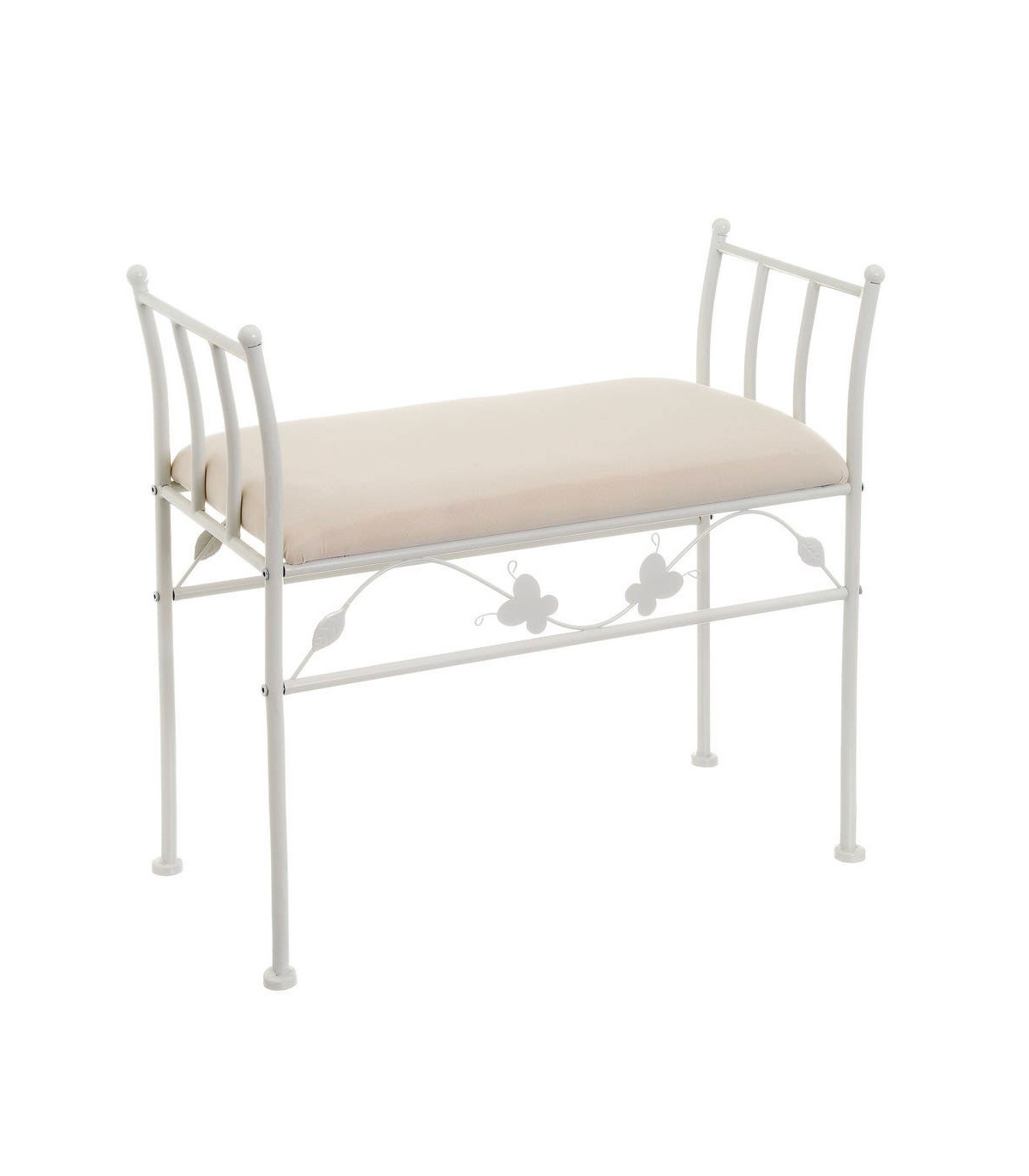 wadiga Banquette en métal blanc et assise rembourrée coton beige - 68x30x64cm