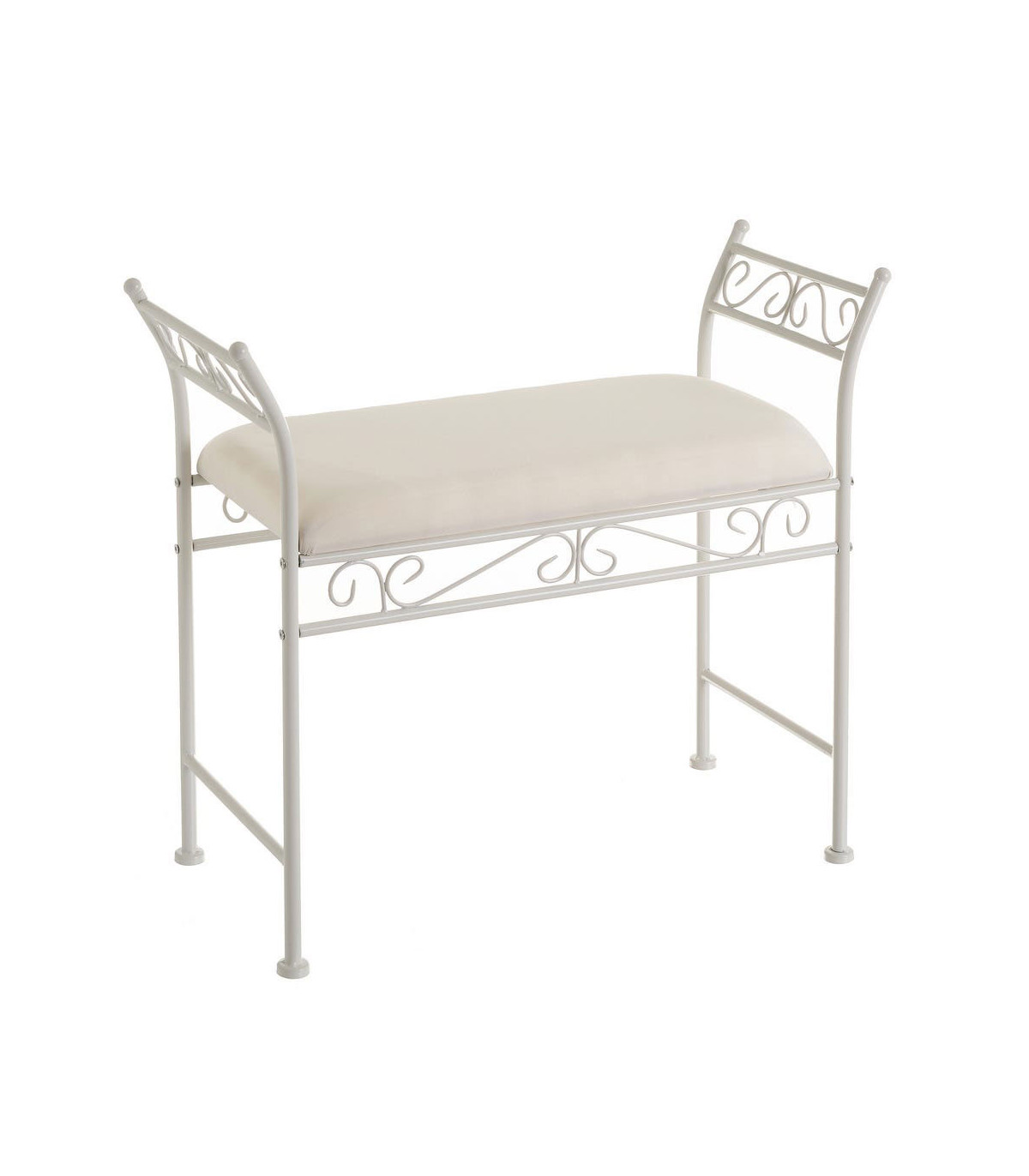 wadiga Banquette en métal blanc et assise rembourrée coton beige - 73x30x65.5cm
