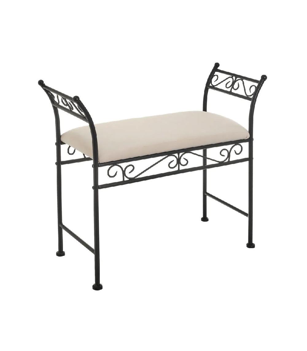 wadiga Banquette en métal noir et assise rembourrée coton beige - 74x30x63cm