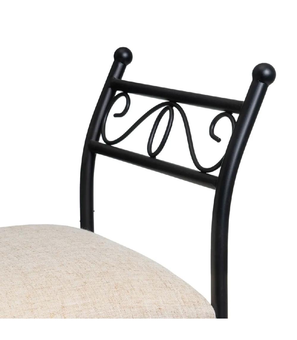 Wadiga Banquette En Métal Noir Et Assise Rembourrée Lin Beige 74x30x67cm