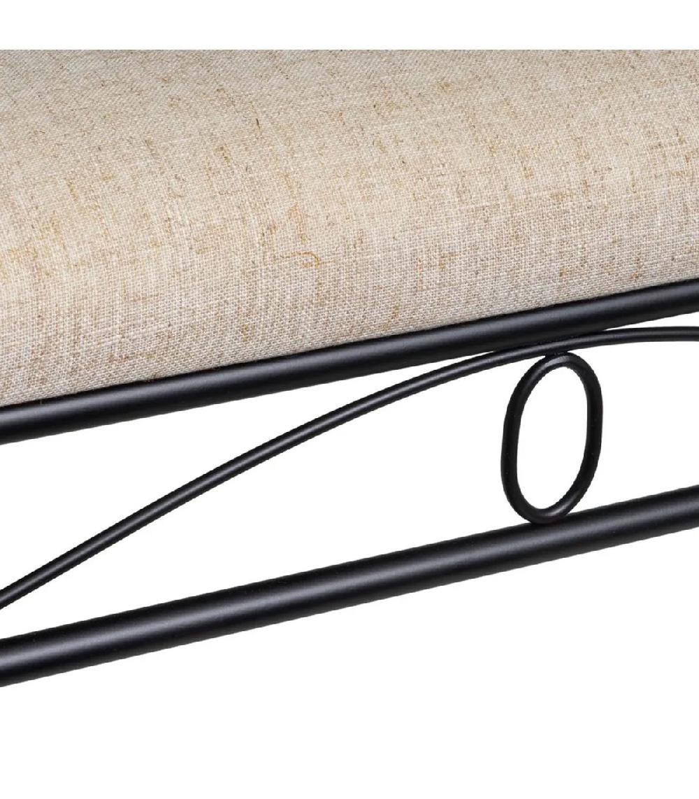 Wadiga Banquette En Métal Noir Et Assise Rembourrée Lin Beige 74x30x67cm