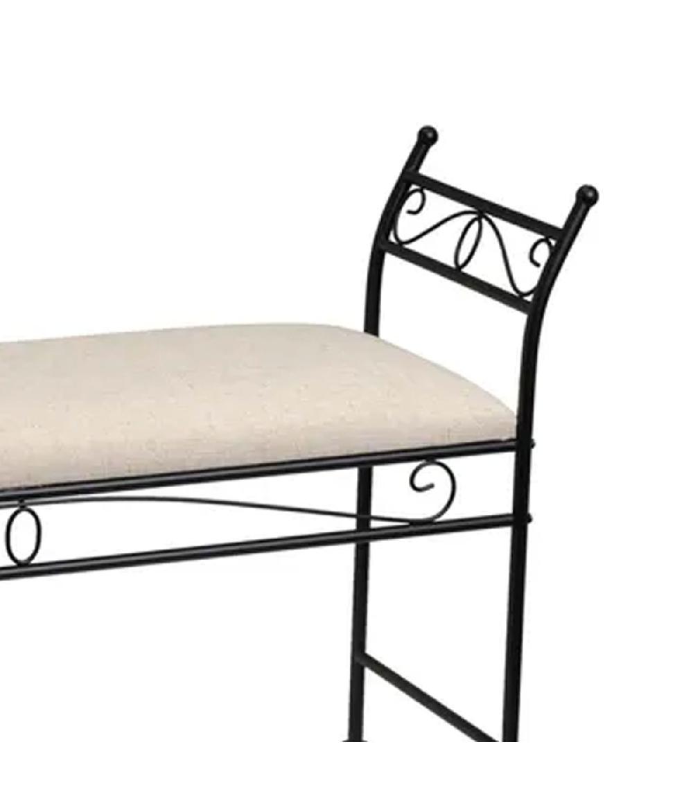 Wadiga Banquette En Métal Noir Et Assise Rembourrée Lin Beige 115x34x67cm