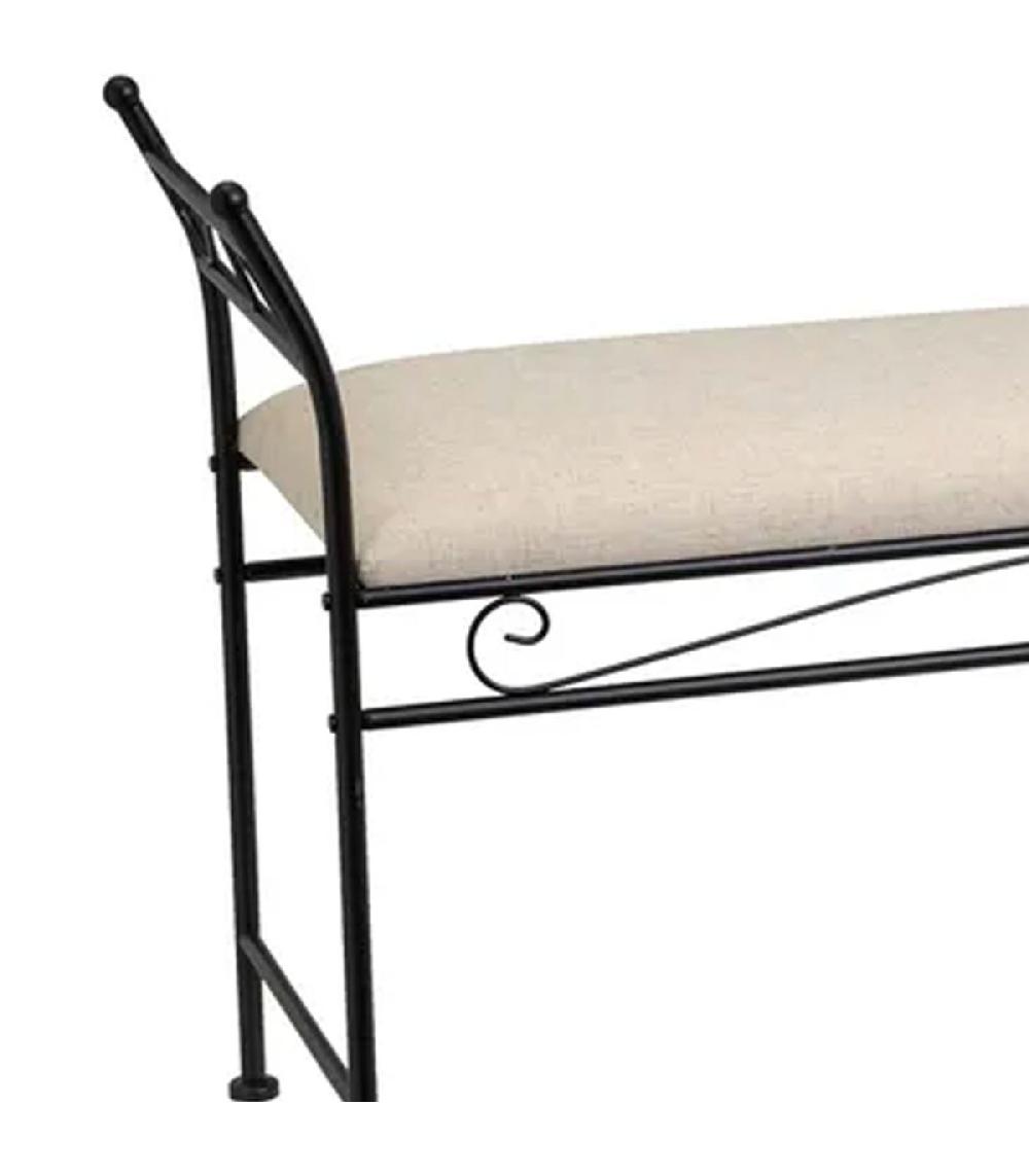 Wadiga Banquette En Métal Noir Et Assise Rembourrée Lin Beige 115x34x67cm