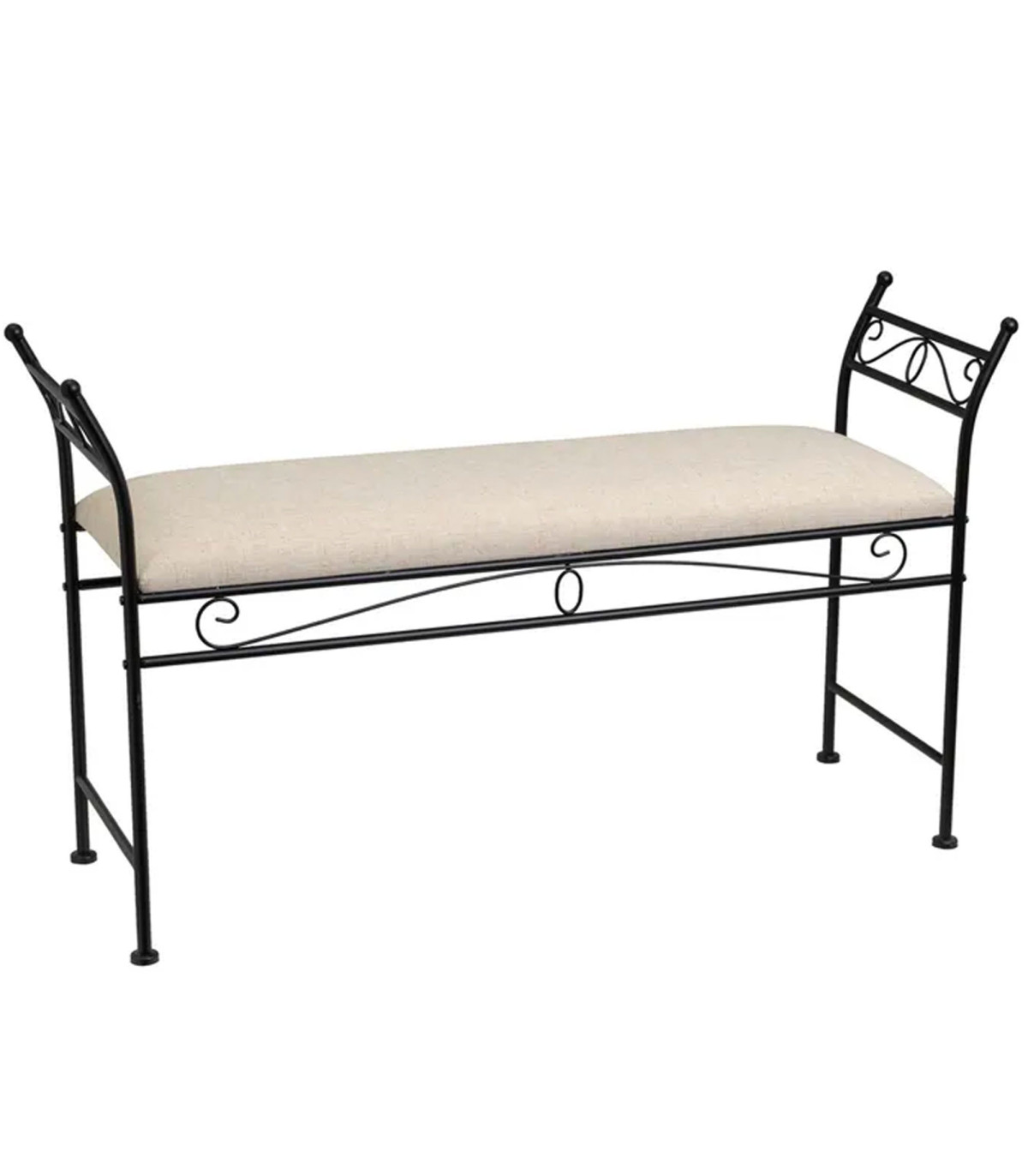 wadiga Banquette en métal noir et assise rembourrée lin beige 115x34x67cm