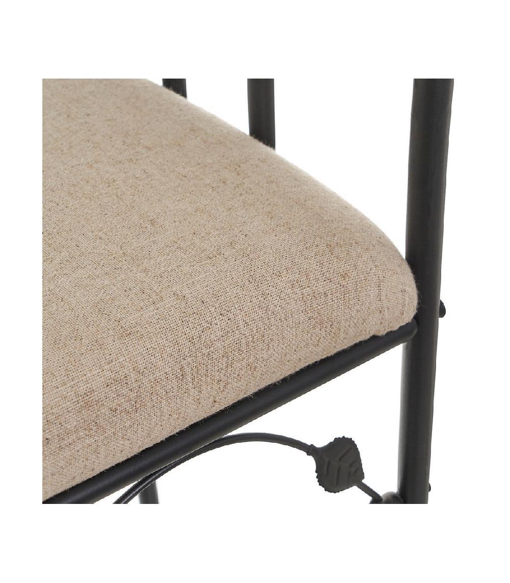 Wadiga Banquette En Métal Noir Et Assise Rembourrée Lin Beige - 68x30x64cm