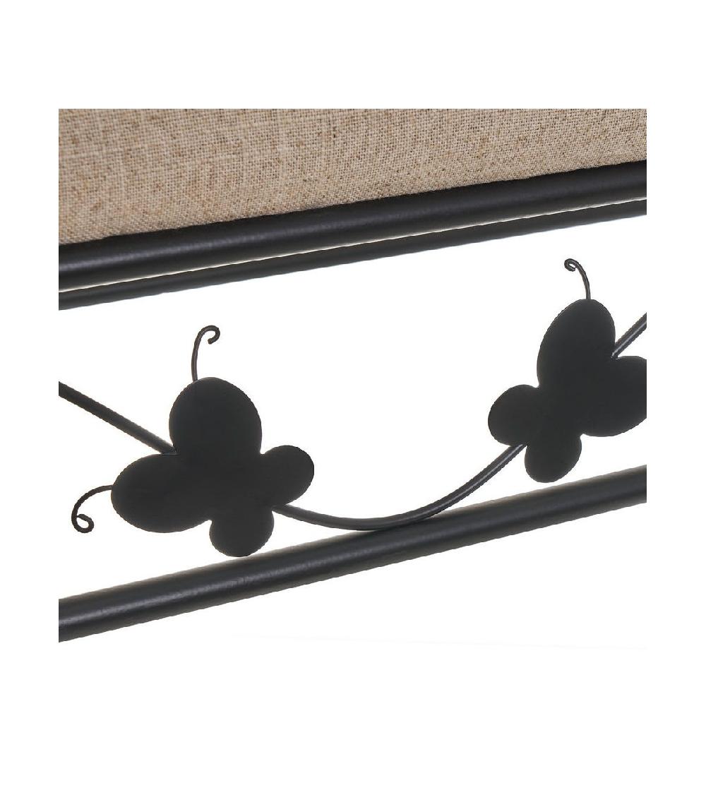 Wadiga Banquette En Métal Noir Et Assise Rembourrée Lin Beige - 68x30x64cm