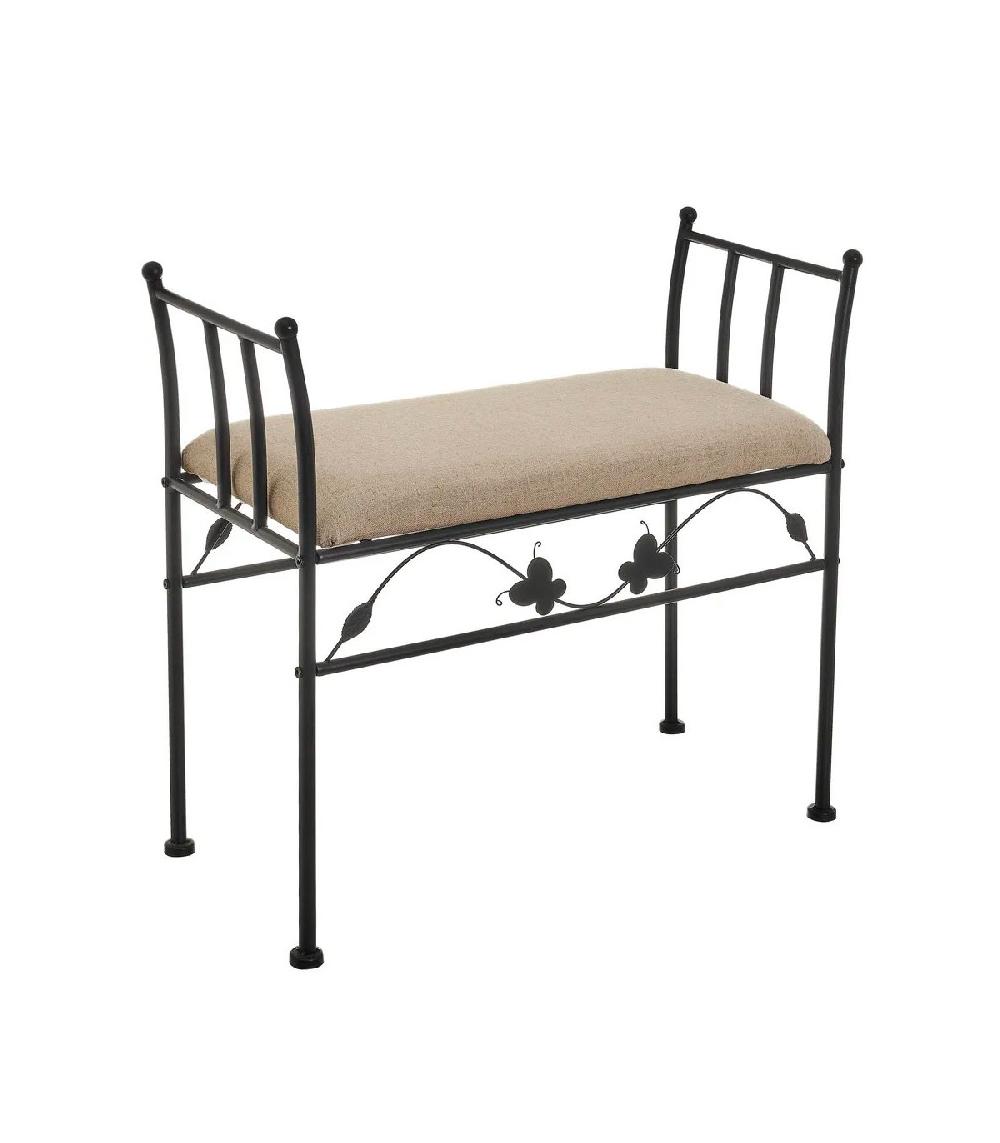 wadiga Banquette en métal noir et assise rembourrée lin beige - 68x30x64cm