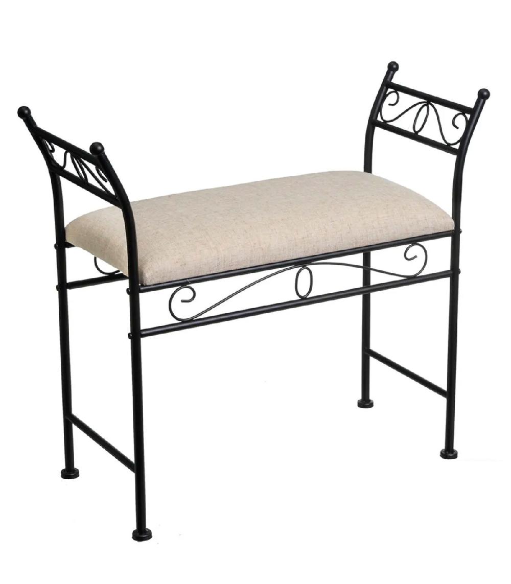 wadiga Banquette en métal noir et assise rembourrée lin beige 74x30x67cm