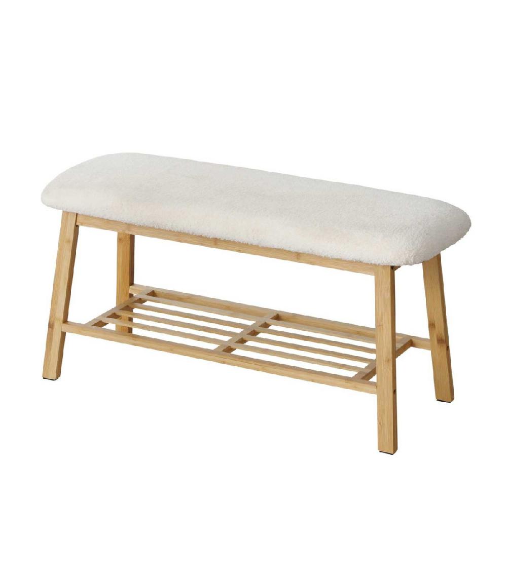 wadiga Banquette Entrée ou Bout de Lit Assise Rembourrée Façon Fourrure Blanche