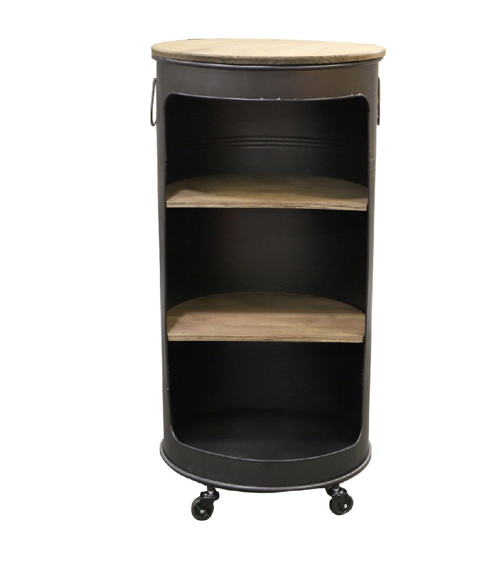 Wadiga Bar à Roulettes Bidon Métal Et Bois 50x50x100cm