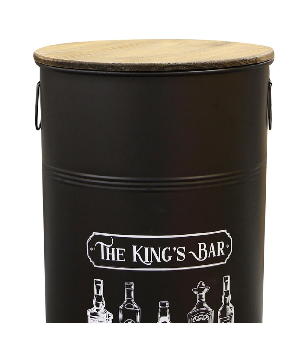 Wadiga Bar à Roulettes Bidon Métal Et Bois 50x50x100cm