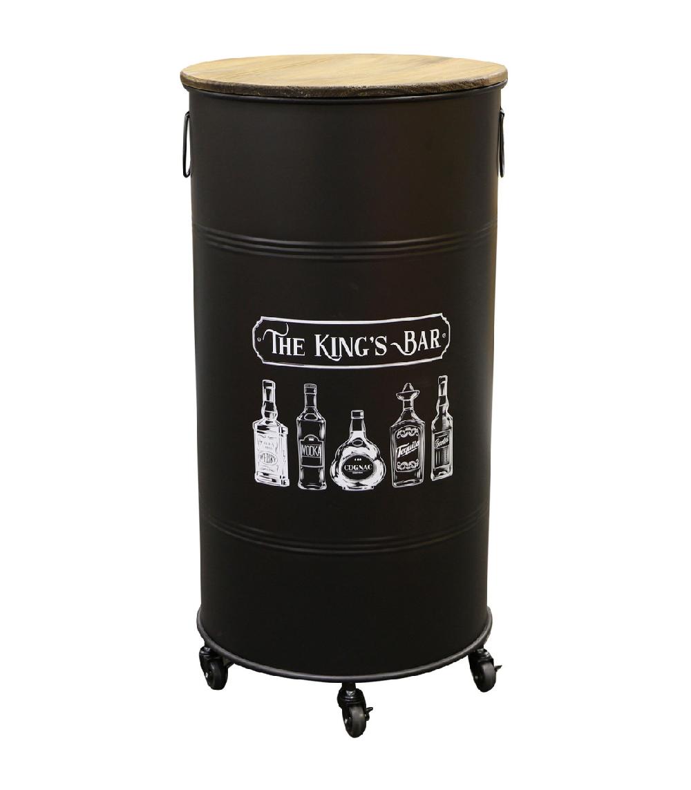 wadiga Bar à roulettes bidon métal et bois 50x50x100cm